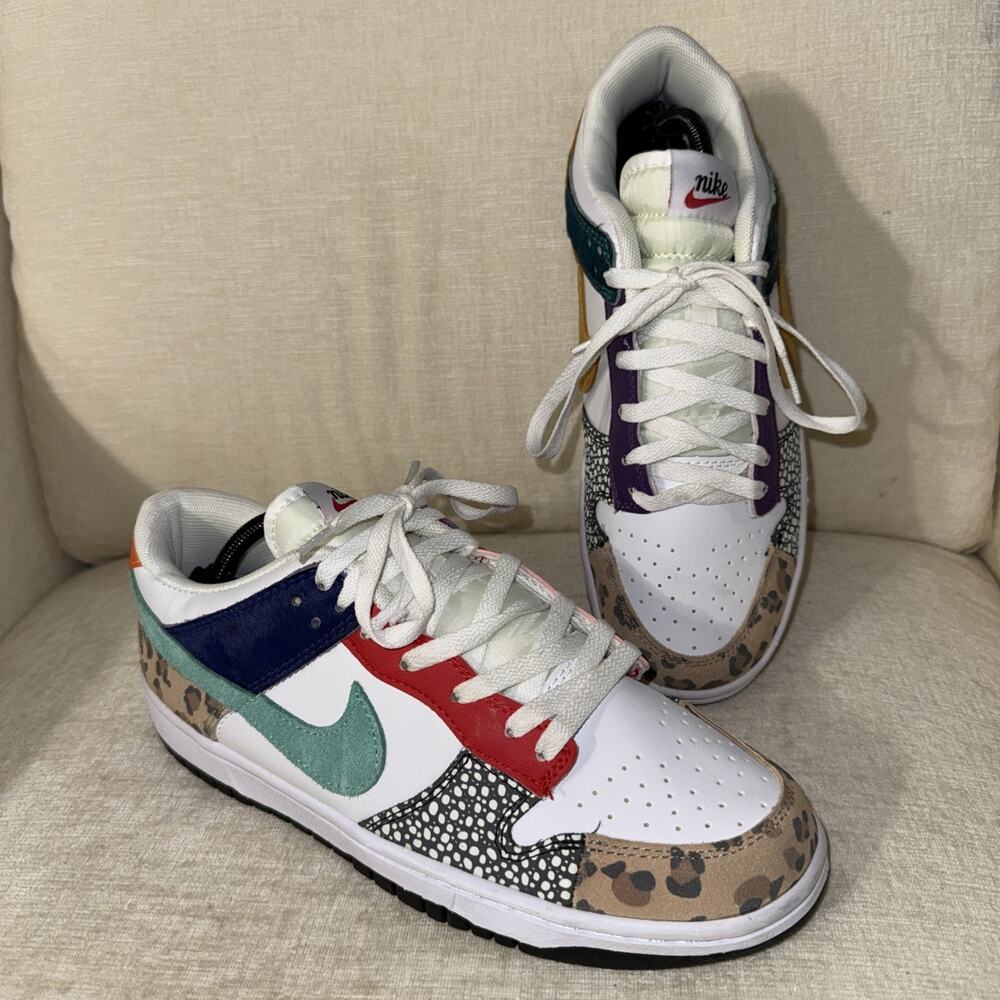 Nike Dunk Low Safari Mix DN3866-100 Mens 9.5 Animal Print Athletic Shoes NWOB